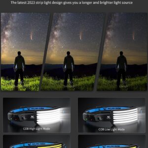 Smiling Shark Rechargeable Headlamp, 2 Pack Wide Angle 6*White Light The Brightest LED Head Lamp with Motion Sensor Waterproof Headlight for Camping Hiking Outdoor, Head-Light-LED-Lamp-Rechargeable