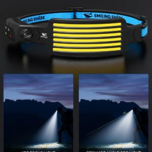 Smiling Shark Rechargeable Headlamp, 2 Pack Wide Angle 6*White Light The Brightest LED Head Lamp with Motion Sensor Waterproof Headlight for Camping Hiking Outdoor, Head-Light-LED-Lamp-Rechargeable