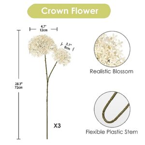 3 Bundles Artificial Fall Flowers Crown Flowers 28” Long Stem Fake Fall Flowers Faux Autumn White Flowers for Home Floral Arrangement Wedding Thanksgiving Party Table Centerpieces Decorations