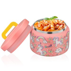piquebar 8oz kids thermos for hot food,small lunch thermos food container stainless steel,easy open wide mouth thermo for hot cold food for preschool travel (pink unicorns)