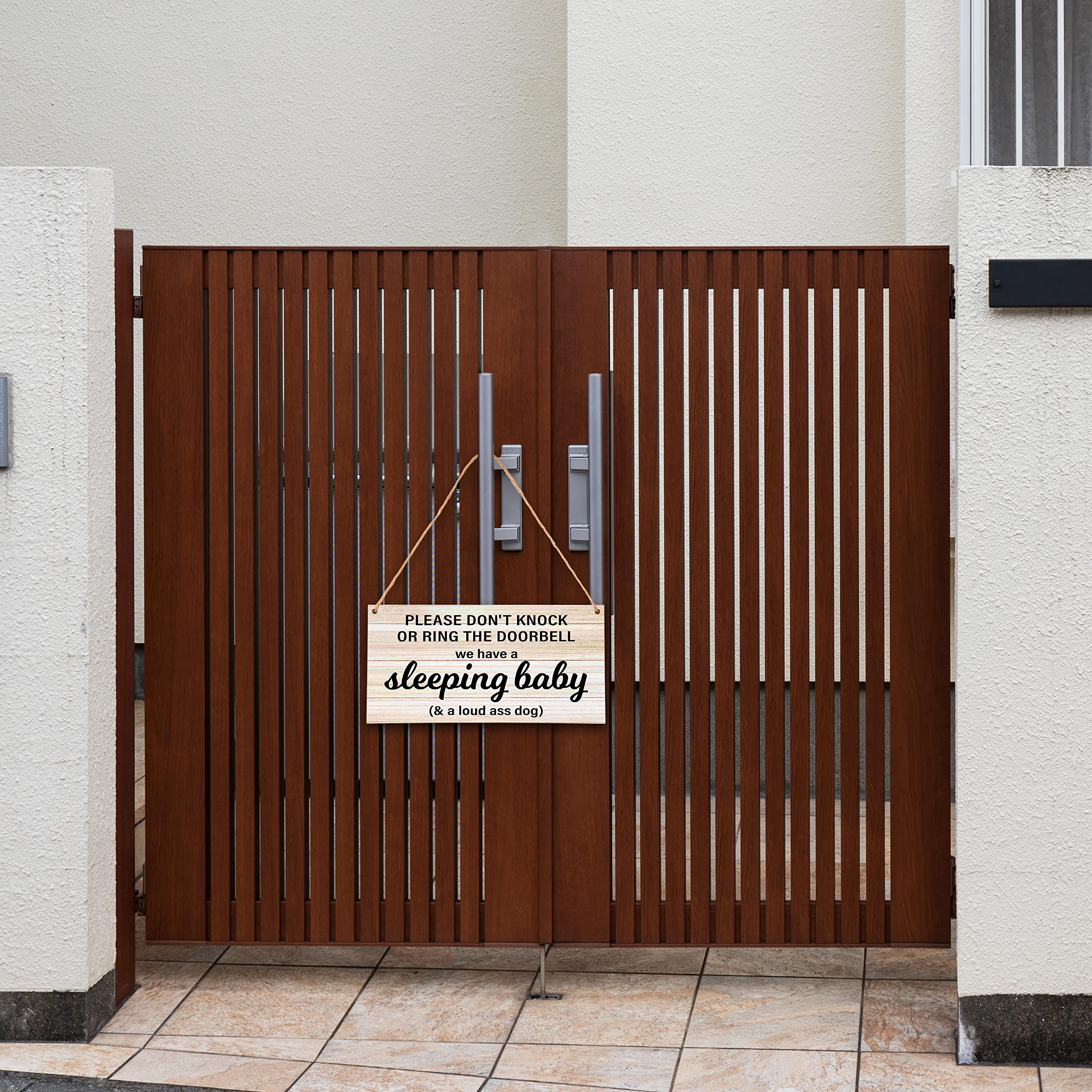 Baby Sleeping Sign For Front Door, Do Not Knock Or Ring Doorbell Wooden Sign, Baby Room Nursery Home Bedroom Rustic Hanging Sign, Set Of 1 Wooden Sign With Rope - B06