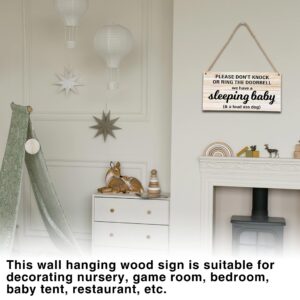 Baby Sleeping Sign For Front Door, Do Not Knock Or Ring Doorbell Wooden Sign, Baby Room Nursery Home Bedroom Rustic Hanging Sign, Set Of 1 Wooden Sign With Rope - B06