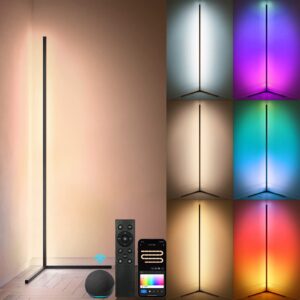 tacopet rgbww corner lamp, color changing floor lamps for living room, compatible with alexa, google home, wifi app remote control, 2700k-6500k smart led 61" tall standing lamp for bedroom game room