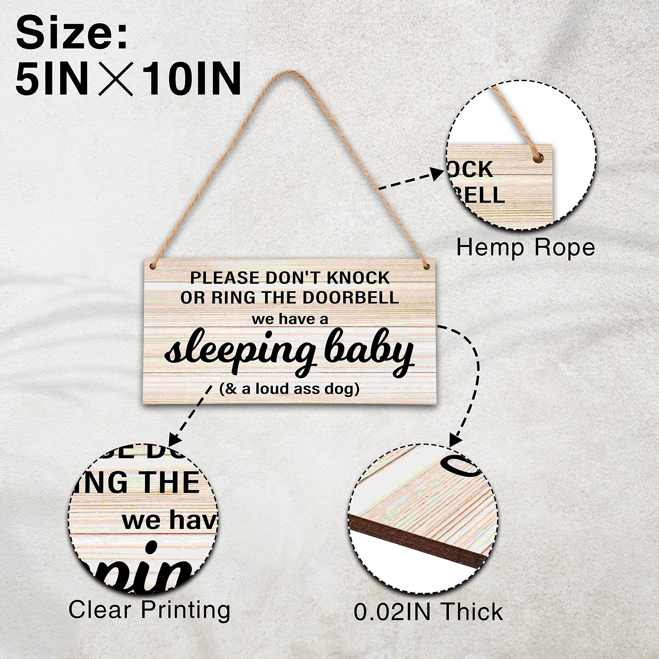 Baby Sleeping Sign For Front Door, Do Not Knock Or Ring Doorbell Wooden Sign, Baby Room Nursery Home Bedroom Rustic Hanging Sign, Set Of 1 Wooden Sign With Rope - B06