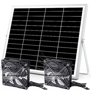 pqins 5 inch solar powered fan, solar exhaust intake fan kit, ipx7 waterproof dual fans with 13ft on/off switch cable, cooling ventilation for greenhouse, chicken coop, shed, dog house, outside