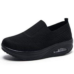 ying lan women platform sneakers air cushion slip-on walking shoes breathable nursing orthopedic wedge shoes adjustable mary jane a-black