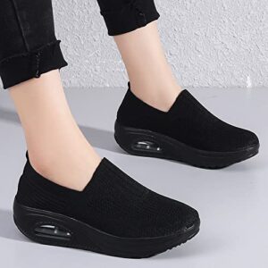 YING LAN Women Platform Sneakers Air Cushion Slip-on Walking Shoes Breathable Nursing Orthopedic Wedge Shoes Adjustable Mary Jane A-Black