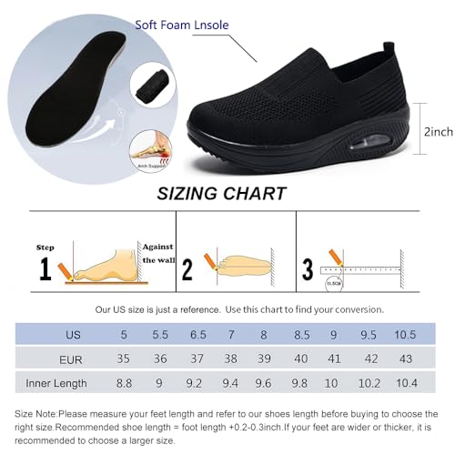 YING LAN Women Platform Sneakers Air Cushion Slip-on Walking Shoes Breathable Nursing Orthopedic Wedge Shoes Adjustable Mary Jane A-Black