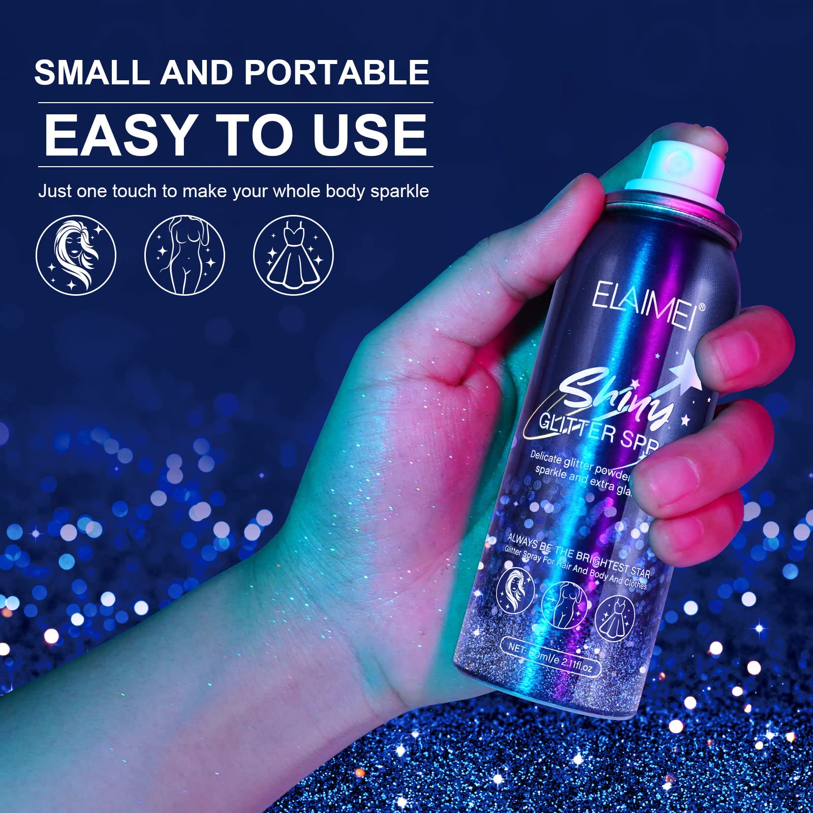 Body Glitter Spray, Glitter Spray for Hair and Body, Quick-Drying Waterproof Glitter Hairspray Highlighter Face Makeup Spray for Prom, Festival Rave, Party, Stage Makeup, Christmas Gifts