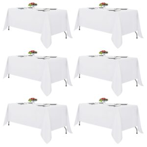 fitable white tablecloths for rectangle tables, 6 pack - 70 x 120 inches - reusable and washable table clothes for 6-8 ft tables, polyester fabric table covers for wedding, party, banquet