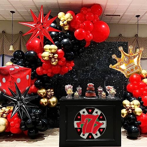 136PCS Casino Theme Red Black Gold Balloon Garland Arch Kit