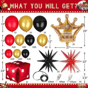 136PCS Casino Theme Red Black Gold Balloon Garland Arch Kit