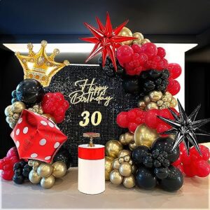 136PCS Casino Theme Red Black Gold Balloon Garland Arch Kit