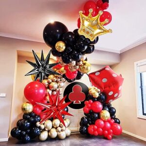 136PCS Casino Theme Red Black Gold Balloon Garland Arch Kit