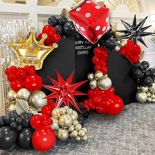 136PCS Casino Theme Red Black Gold Balloon Garland Arch Kit