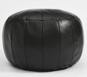 c comfortland unstuffed faux leather ottoman pouf, round foot rest poof ottomans, floor foot stool poufs, bean bag cover with storage for living room, bedroom, brown black (no filler)