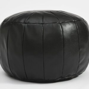 C COMFORTLAND Unstuffed Faux Leather Ottoman Pouf, Round Foot Rest Poof Ottomans, Floor Foot Stool Poufs, Bean Bag Cover with Storage for Living Room, Bedroom, Brown Black (No Filler)