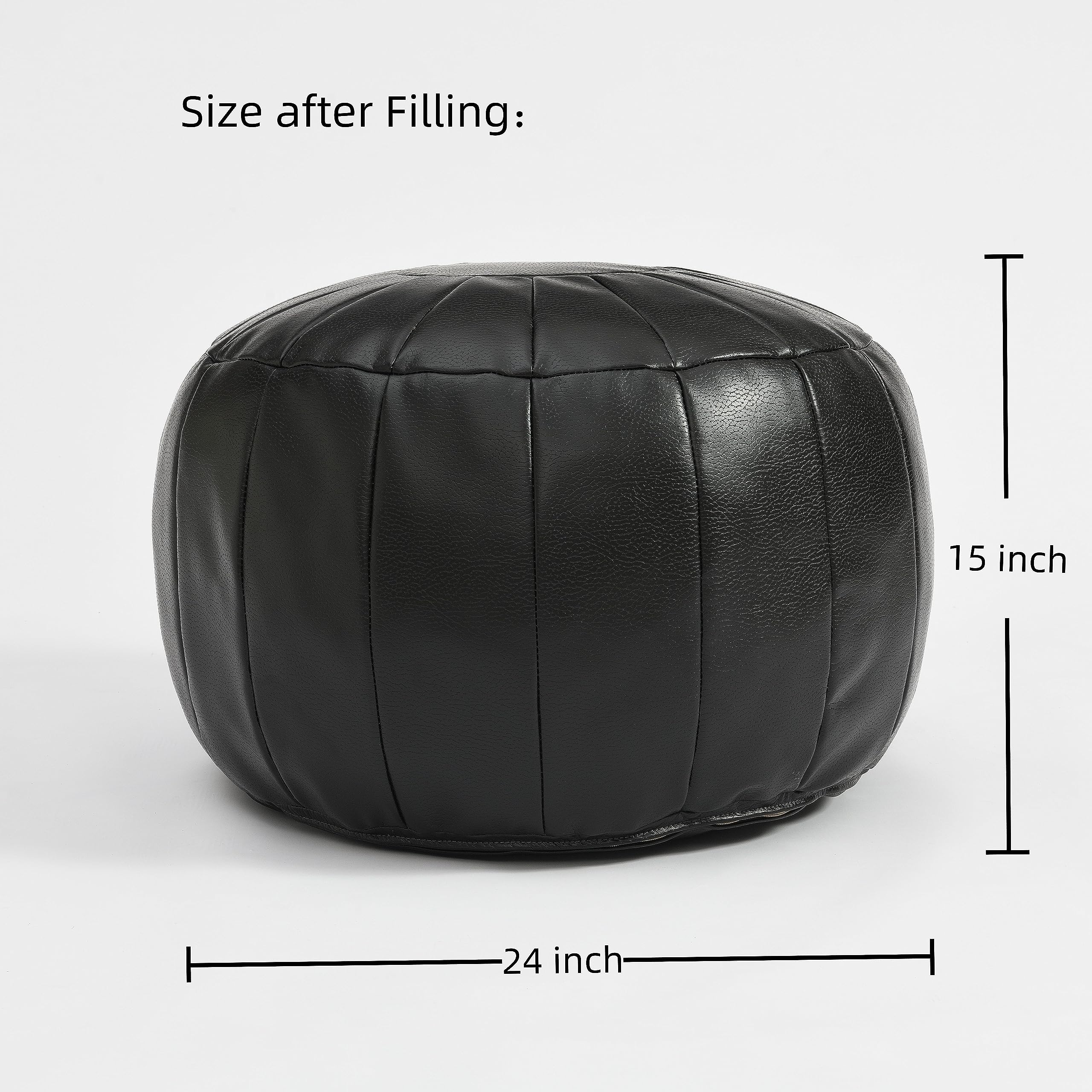 C COMFORTLAND Unstuffed Faux Leather Ottoman Pouf, Round Foot Rest Poof Ottomans, Floor Foot Stool Poufs, Bean Bag Cover with Storage for Living Room, Bedroom, Brown Black (No Filler)