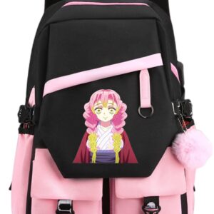 XIXISA 17 INCH Nezuko Laptop Backpack Kanroji Mitsuri Backpacks (Pink -Kanroji)