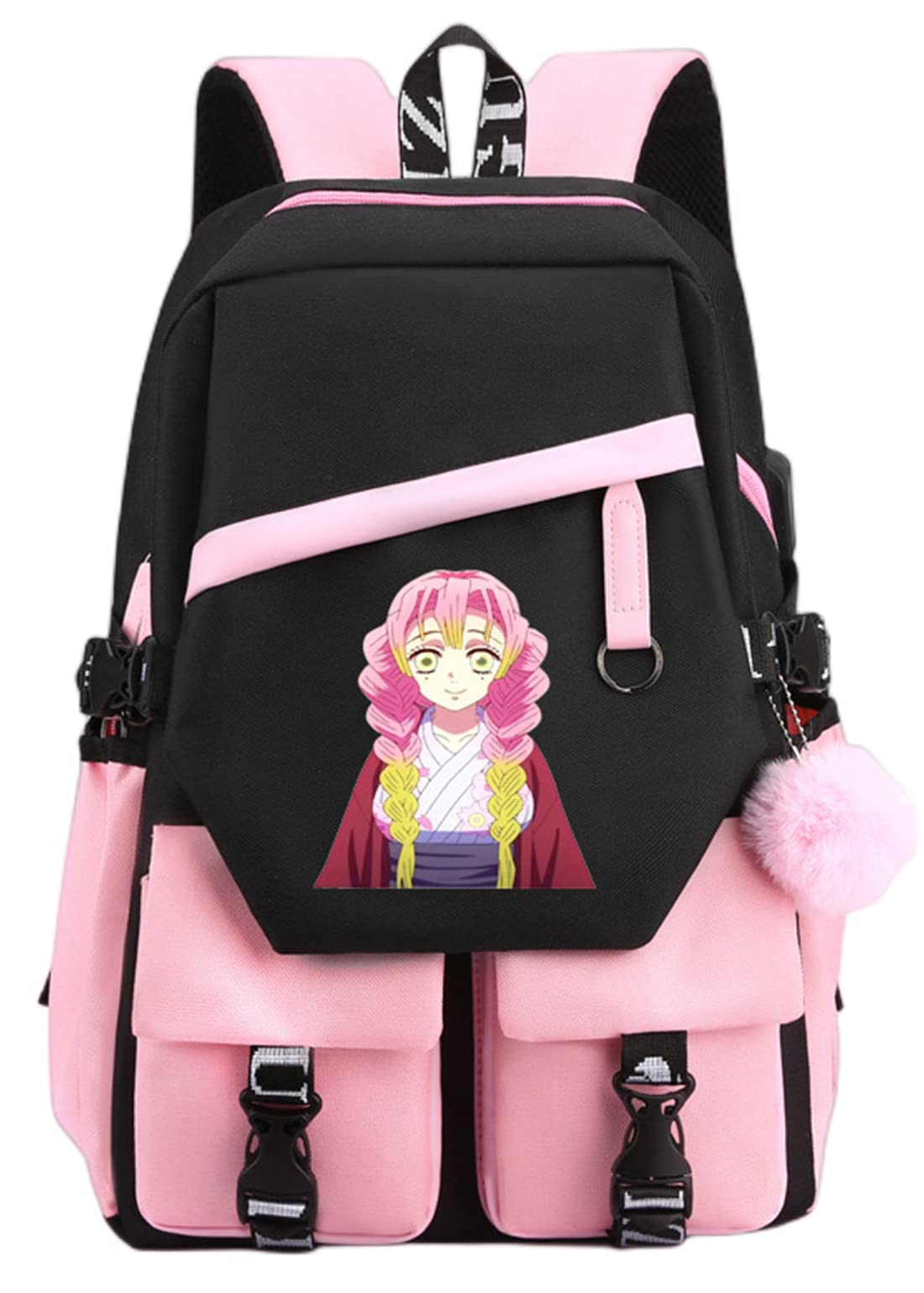 XIXISA 17 INCH Nezuko Laptop Backpack Kanroji Mitsuri Backpacks (Pink -Kanroji)