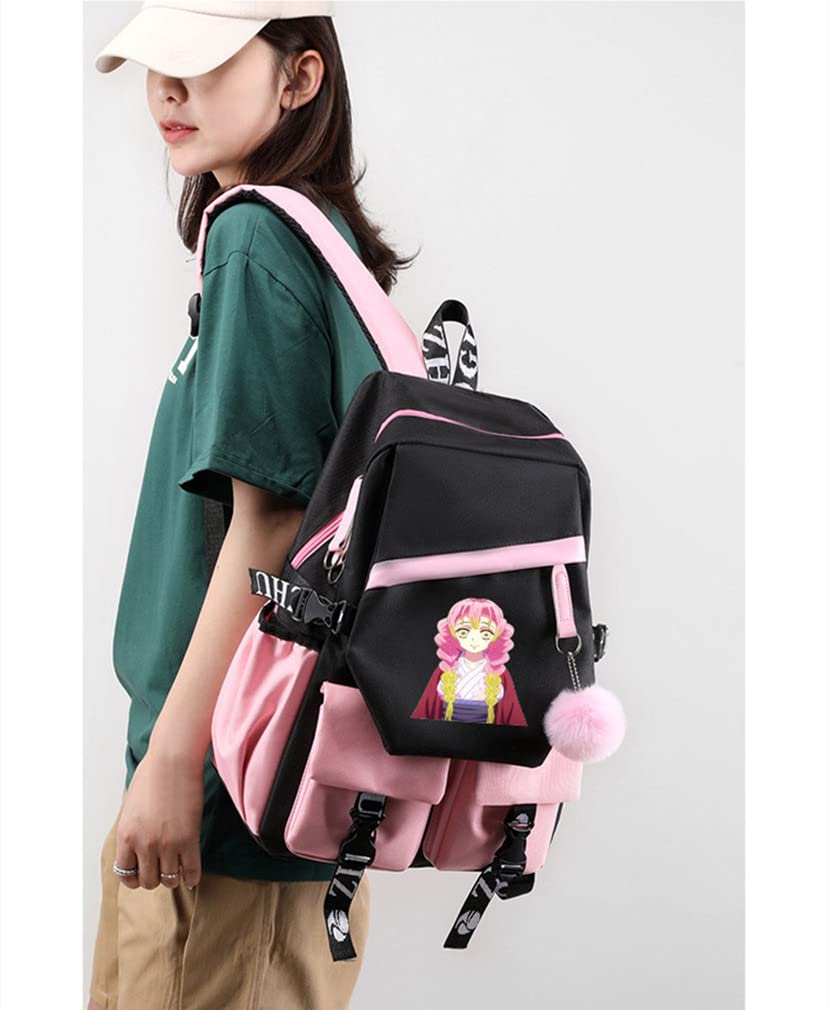 XIXISA 17 INCH Nezuko Laptop Backpack Kanroji Mitsuri Backpacks (Pink -Kanroji)