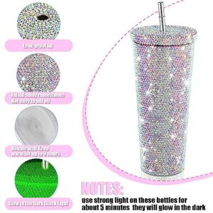 Bokon Bling Diamond Tumbler Christmas Gift for Women Glow in The Dark Rhinestone Tumbler with Lid Straw Glitter Water Bottle Cup Stainless Steel Double Wall Tumbler(Silver, 25.4 oz)