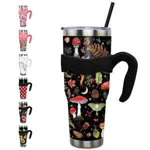 Hretqwi 40 oz Tumbler with Handle and Straw Leak Proof 40 oz Mushroom Cup Insulated Stainless Steel Coffee Travel Mushroom Mug Slim 40oz Tumbler with Handle Mushroom Stuff Gifts for Women