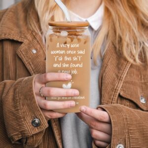 CHICKOR Coworker Leaving Gifts For Women - 16 Oz Glass Cups With Bamboo Lid And Glass Straws - Farewell Gifts, Good Luck Gifts For Coworkers, Colleagues, Boss - Going Away Gifts For Friends