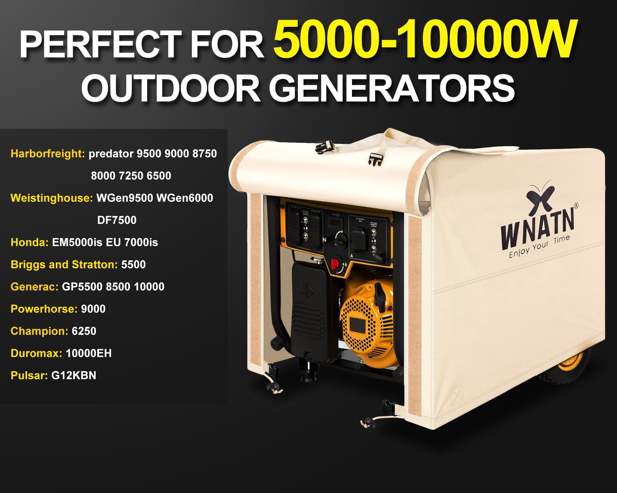 WNATN generator cover,32''L*24”W*24”H Generator Covers Heavy Duty Waterproof,600D generac generator cover,portable generator cover,inverter generator cover for outside(Beige)