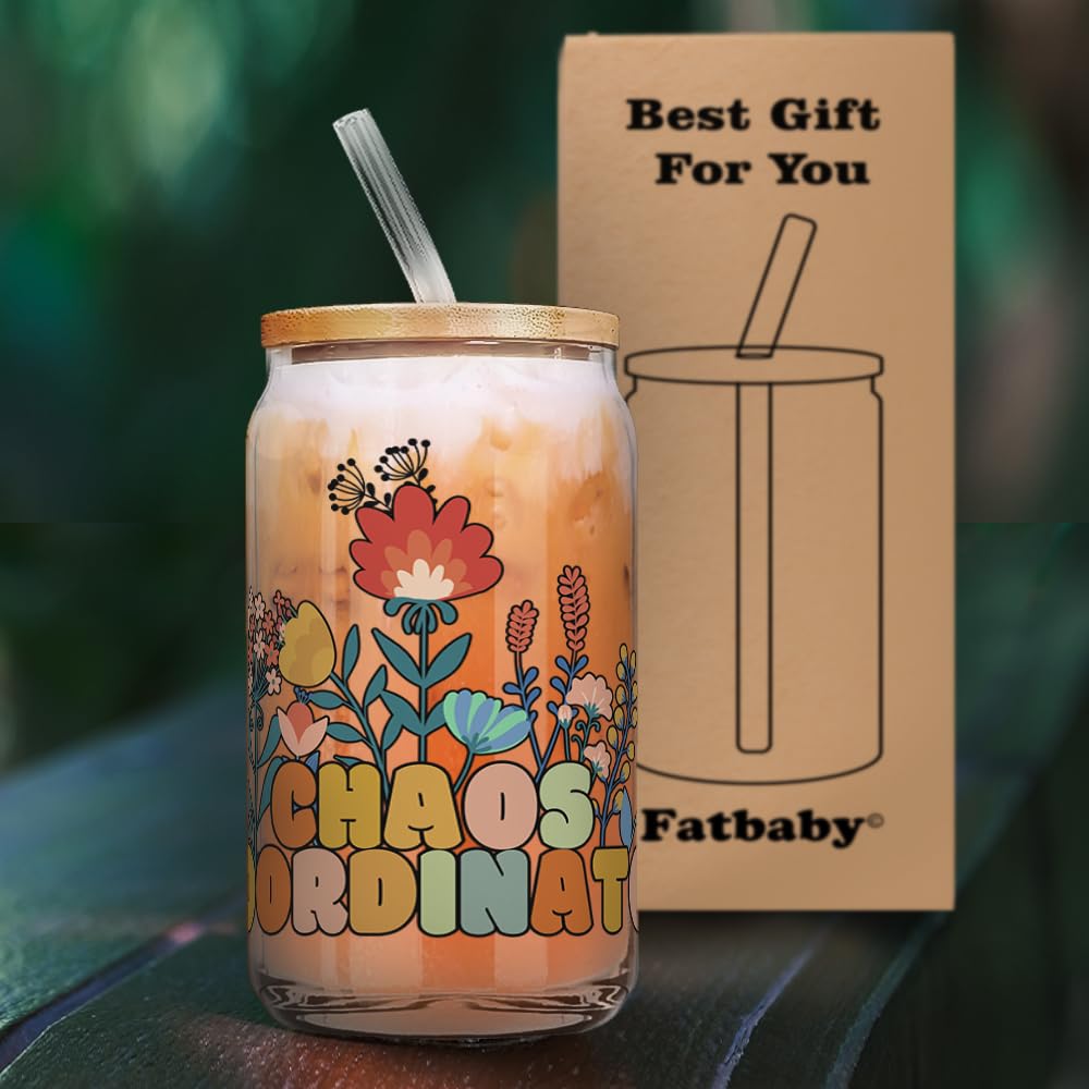 Fatbaby Chaos Coordinator Gifts Can Glass,Unique Gift Idea for Women,Her,Coworker,Manager,Boss Lady,Teacher, Office,Nurse,Friends,Wedding Planner, Mom, Thank You 16OZ Glass Tumbler (1pcs)