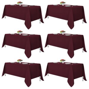 fitable burgundy tablecloths for 6-8 foot tables, 6 pack - 70 x 120 inches - reusable and washable table clothes, polyester fabric table covers for wedding, party, banquet