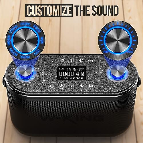 W-KING 120W RMS(240W Peak) Bluetooth Speakers with Huge Bass, 2.1ch 3-Way/Adjustable Bass Treble/Guitar Port/UHF Microphone/Accompaniment/REC/Live/HP Monitor, Large Portable Outdoor Wireless Speaker