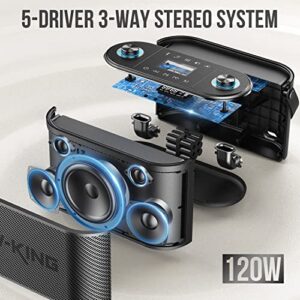 W-KING 120W RMS(240W Peak) Bluetooth Speakers with Huge Bass, 2.1ch 3-Way/Adjustable Bass Treble/Guitar Port/UHF Microphone/Accompaniment/REC/Live/HP Monitor, Large Portable Outdoor Wireless Speaker