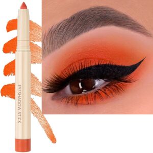 orange cream eyeshadow, smooth matte eyeshadow stick, waterproof long lasting eye shadow pencil, high pigment hypoallergenic highlighter stick create multi-dimensional eyes look(03# orange matte)