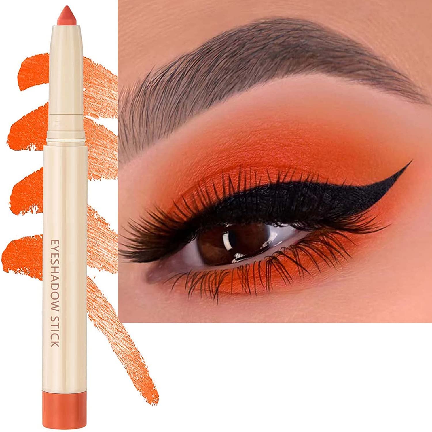 Orange Cream Eyeshadow, Smooth Matte Eyeshadow stick, Waterproof Long Lasting Eye Shadow Pencil, High Pigment Hypoallergenic Highlighter Stick Create Multi-Dimensional Eyes Look(03# Orange Matte)