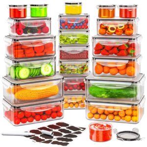 44 pcs food storage container with lid (22 lids & 22 containers) - airtight leakproof plastic kitchen organization set reusable microwave/freezer/dishwasher safe meal prep container with label & pen