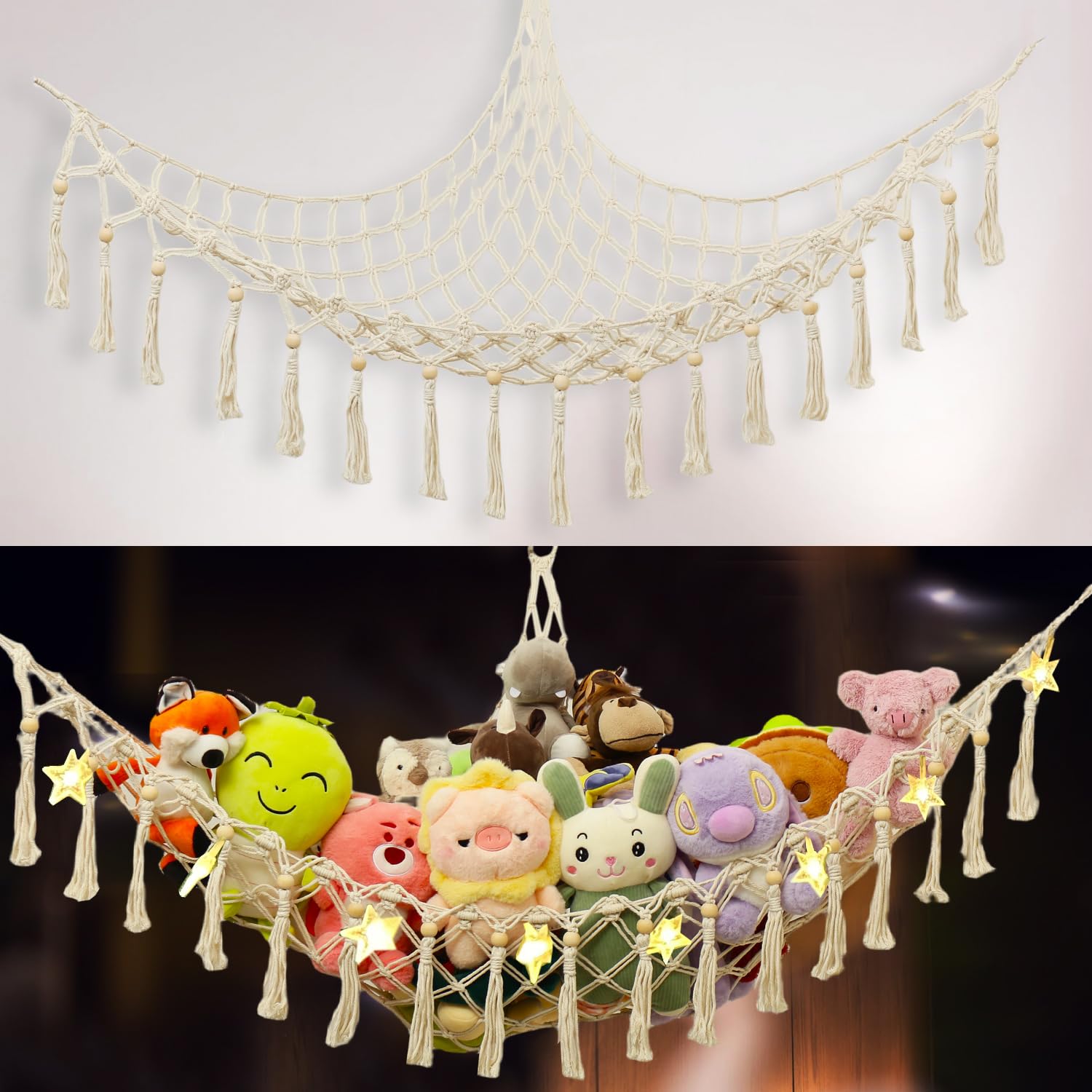 Evbopa Stuffed Animal Net or Hammock Toy Storage with LED Light Hanging Stuffed Animal Storage for Nursery Decor Toy Hammock for Stuffed Animals Toy Organizer