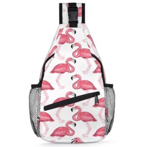 sling bag for women, mini crossbody shoulder chest small backpack for travel hiking (pink flamingo)