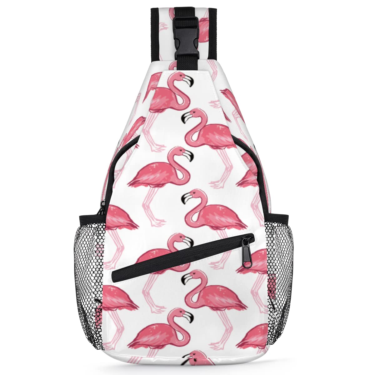 Sling Bag for Women, Mini Crossbody Shoulder Chest Small Backpack for Travel Hiking (Pink Flamingo)