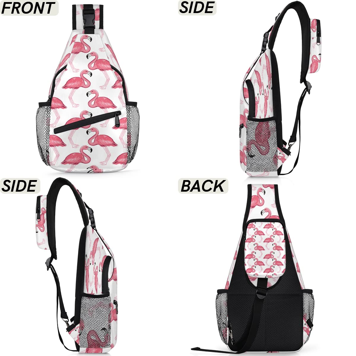 Sling Bag for Women, Mini Crossbody Shoulder Chest Small Backpack for Travel Hiking (Pink Flamingo)