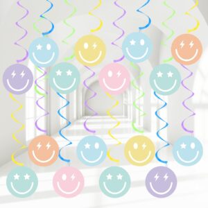 60pcs smile face birthday decorations preppy party decorations smile face preppy party hanging swirls streamers y2k hot pink supplies for birthday party favors