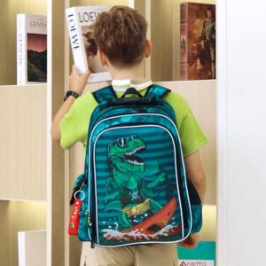 gxtvo 3PCS Dinosaur Backpack for Boys, 16" Kids Preschool Elementary Dino Bookbag with Lunch Box