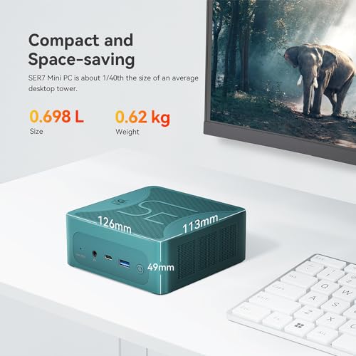 Beelink SER7 Mini PC, Mini Computers with AMD Ryzen 7 7840HS (8C/16T up to 5.1Ghz), 64GB DDR5 (5600Mhz) + 1TB M.2 2280 PCle 4.0 SSD, WiFi 6, BT 5.2, Dual USB4, HDMI, DP, RJ45 2.5G, TDP up to 65W