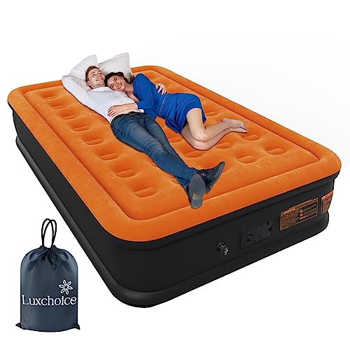 Luxchoice Queen Inflatable Mattress with Built-in Pump Camping Air Mattress Quick Inflation Deflation Blow Up Mattresses Air Bed Portable Elevated Guest Bed for Home Outdoors Hiking Travel