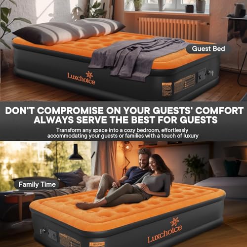 Luxchoice Queen Inflatable Mattress with Built-in Pump Camping Air Mattress Quick Inflation Deflation Blow Up Mattresses Air Bed Portable Elevated Guest Bed for Home Outdoors Hiking Travel