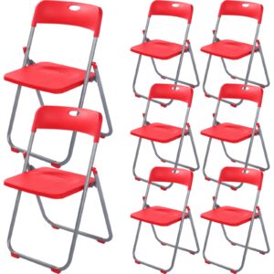 8 pack folding plastic chairs pack steel folding dining chairs folding chairs bulk fold up event chairs portable plastic chairs with steel frame 440lb for events office wedding indoor outdoor (red)