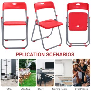 8 Pack Folding Plastic Chairs Pack Steel Folding Dining Chairs Folding Chairs Bulk Fold Up Event Chairs Portable Plastic Chairs with Steel Frame 440lb for Events Office Wedding Indoor Outdoor (Red)