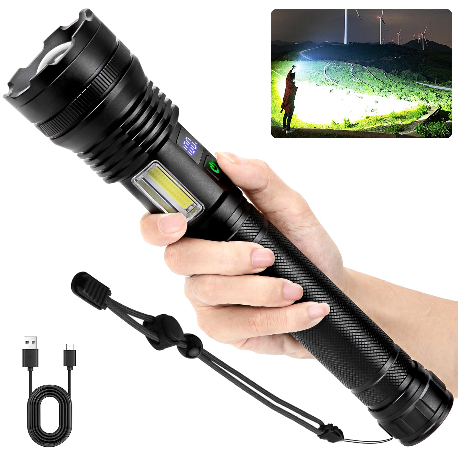 NJ FOREVER Rechargeable Flashlights High Lumens, 900000 Lumens Super Bright Flashlight, 8 Light Modes, IPX7 Waterproof Powerful Handheld LED Flash Light for Camping Home Hiking Outdoor