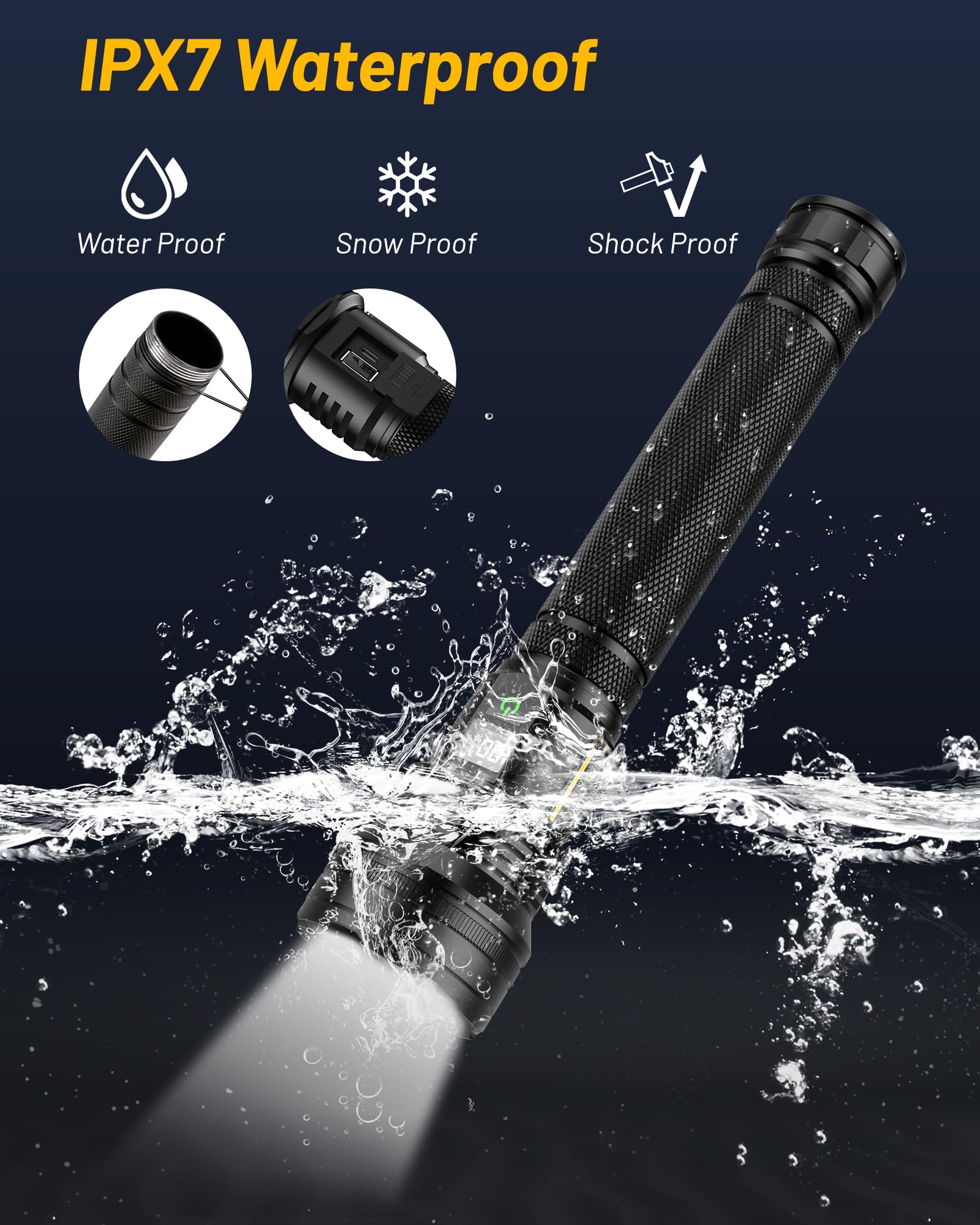 NJ FOREVER Rechargeable Flashlights High Lumens, 900000 Lumens Super Bright Flashlight, 8 Light Modes, IPX7 Waterproof Powerful Handheld LED Flash Light for Camping Home Hiking Outdoor