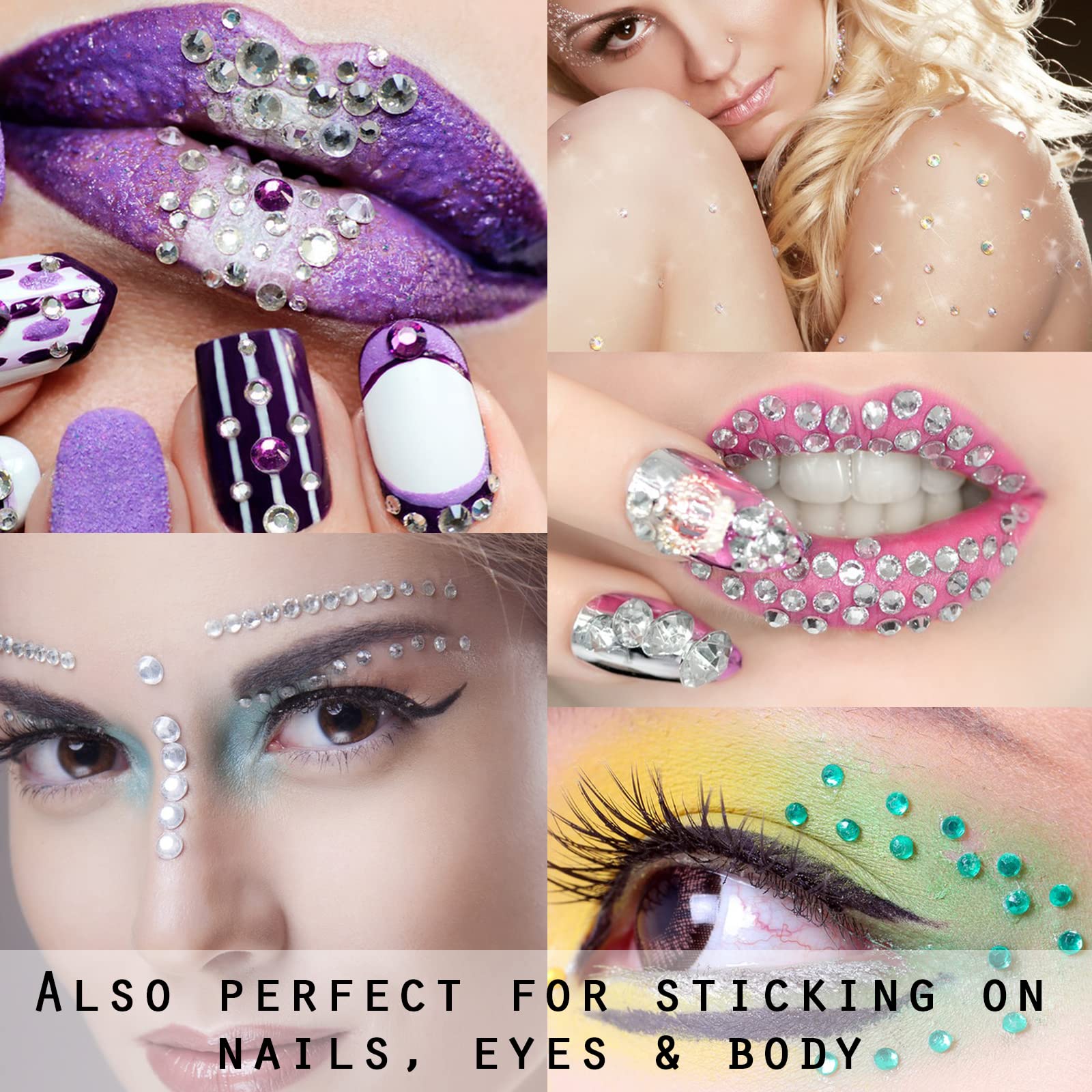 NIACONN 1320pcs Mixed Color Hair Gems Stick on, Bling Face Diamonds Self Adhesive Rhinestones Stickers for Hair, Face & DIY
